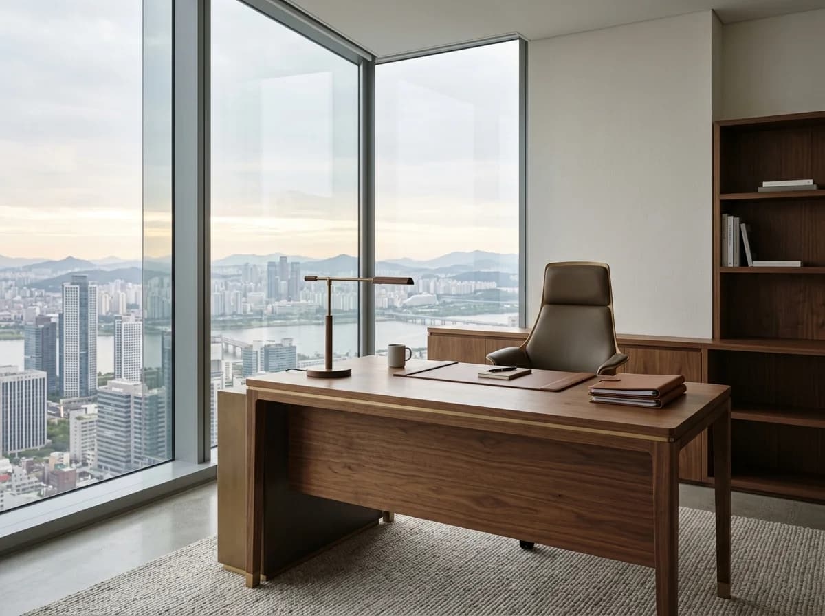 Executive law firm office with city view